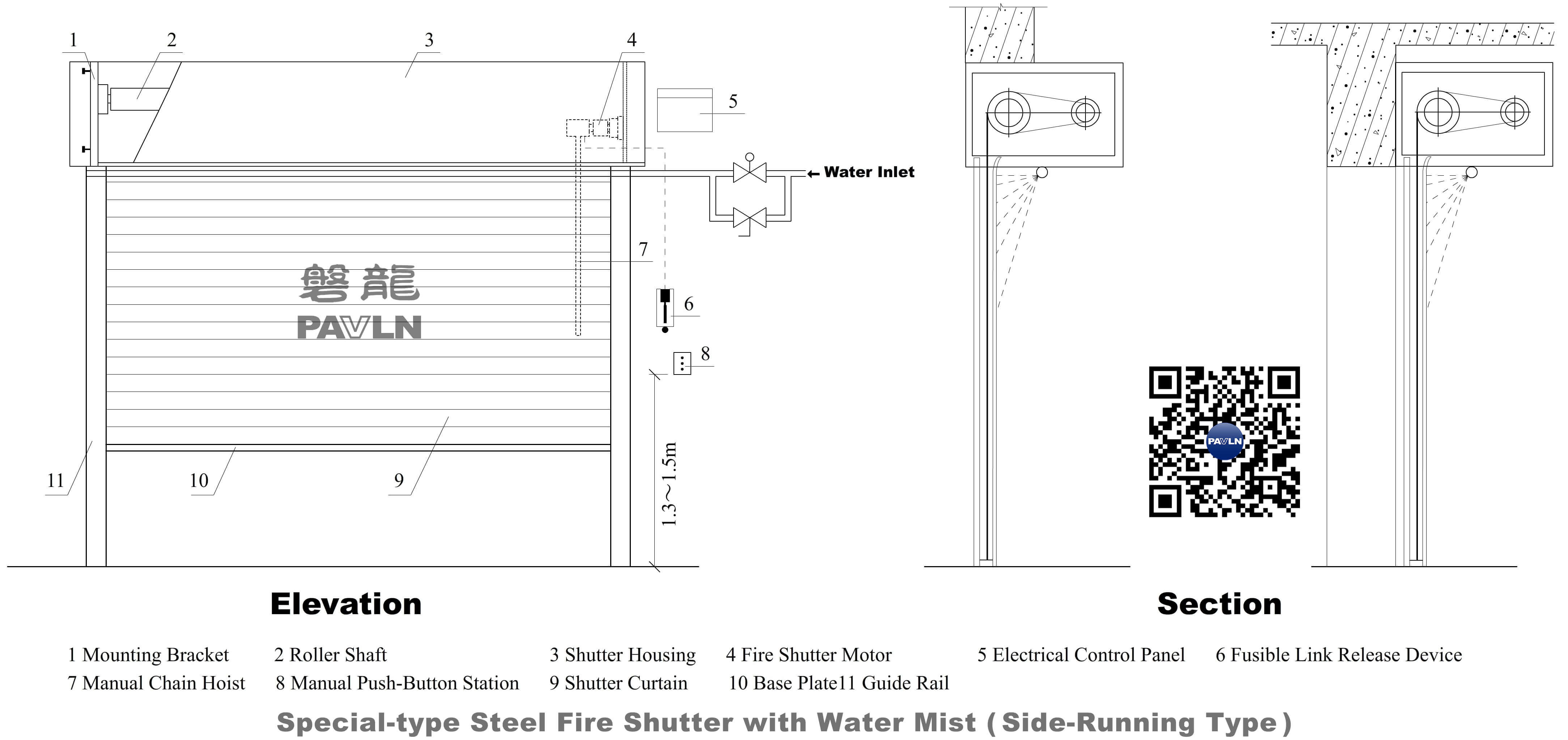 Special-type Steel Fire Shutter with Water Mist (Vertical Rolling Type) Special-type Steel Fire Shutter with Water Mist (Vertical Rolling Type)